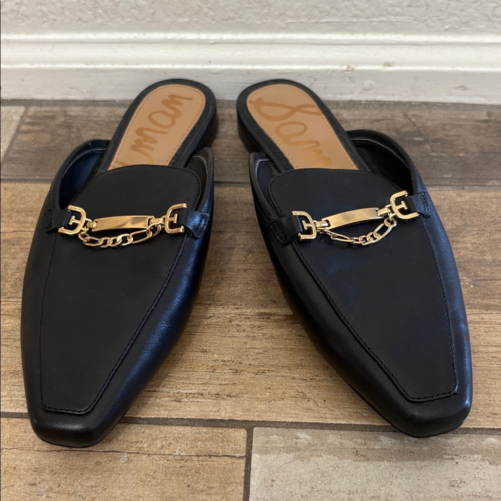 Sam Edelman Black Leather Mule with Gold Detail